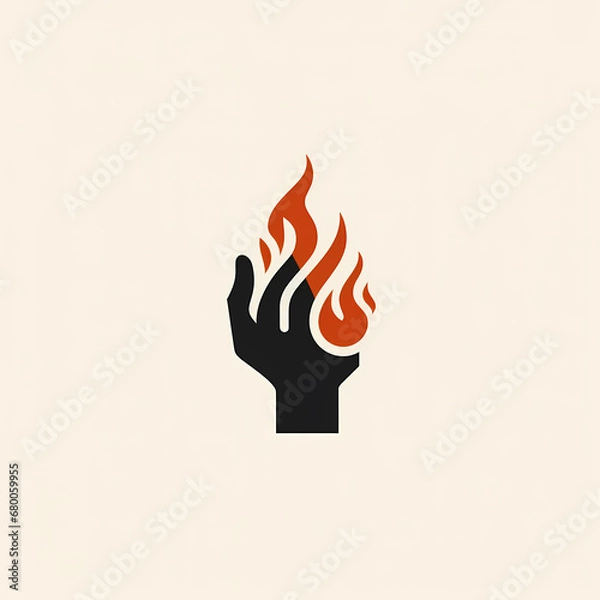 Fototapeta modern & minimalistic icon or logo resource graphic showcasing hand on fire