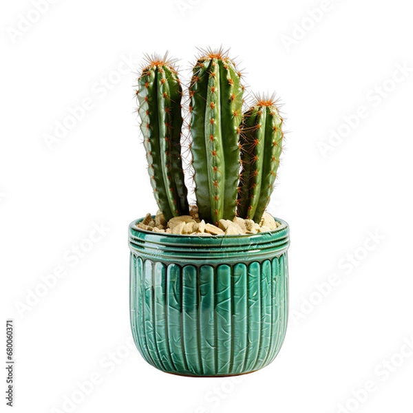 Fototapeta Cactus on Pot Isolated on Transparent or White Background, PNG