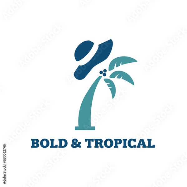 Fototapeta Beach Brand Logo Design with vector illustration of Palm Trees and Hat
