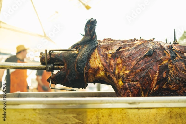Fototapeta whole pig roasted