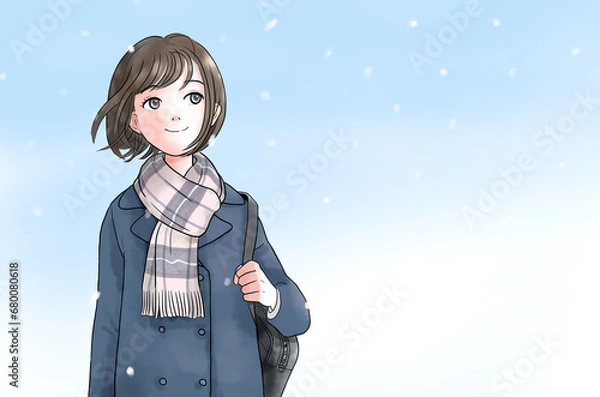 Obraz コートを着た女の子のイラスト（背景あり）