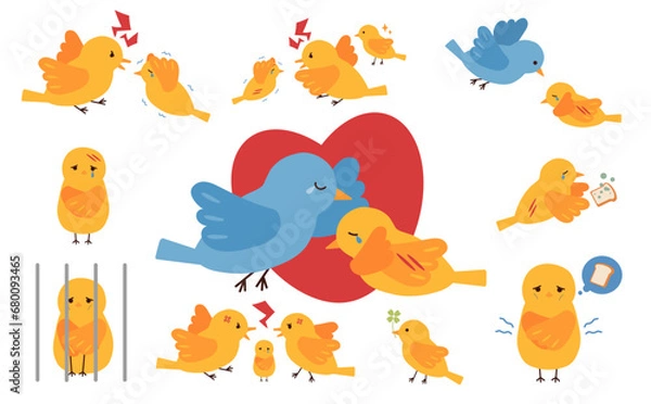 Obraz 児童虐待と保護をイメージした鳥のイラストセット