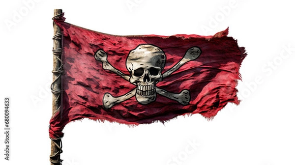 Fototapeta Red pirate flag (Jolly Roger), cut out
