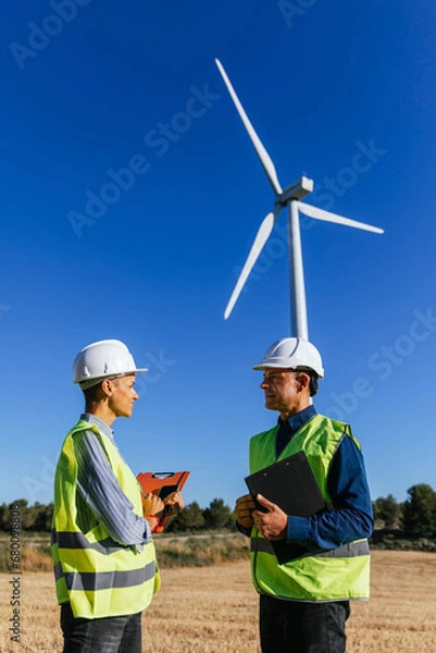 Obraz Two engineers working in renewable energy.