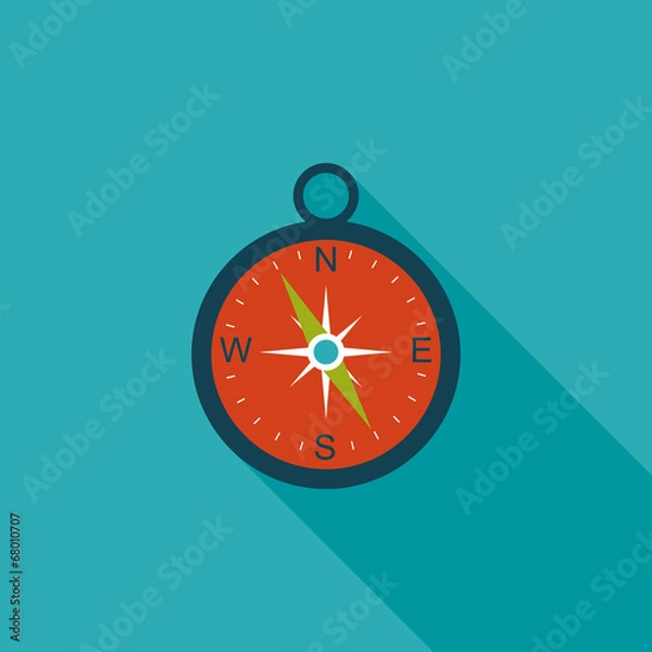 Fototapeta compass flat icon with long shadow