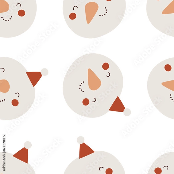 Fototapeta holiday seamless pattern with snowman, decorative elements. Colorful vector, flat style. hand drawing. design for fabric, print, wrapper