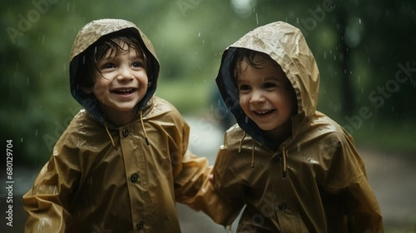 Obraz Joyful Splashes Children Embracing the Rain