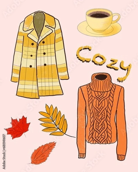 Fototapeta Cozy autumn set