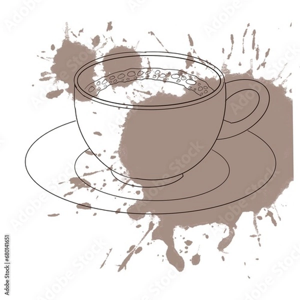 Fototapeta Lined illustration of coffee cup with splashes