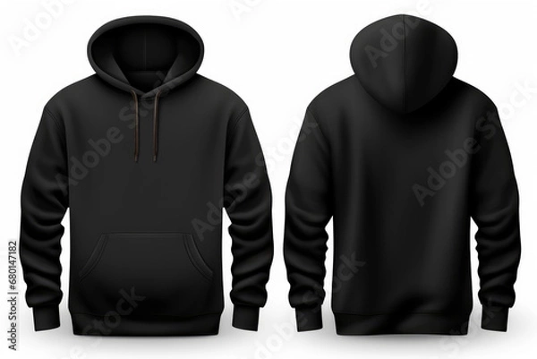 Obraz Set of Black front and back view tee hoodie hoody sweatshirt on transparent background cutout, PNG file. Mockup template for artwork graphic design.
