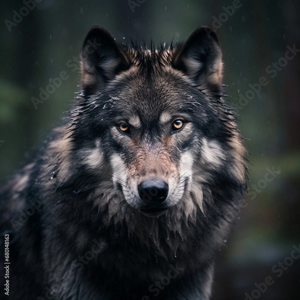 Fototapeta A dominant alpha wolf, showcasing its powerful rule and unstoppable dignity created with Generative Ai