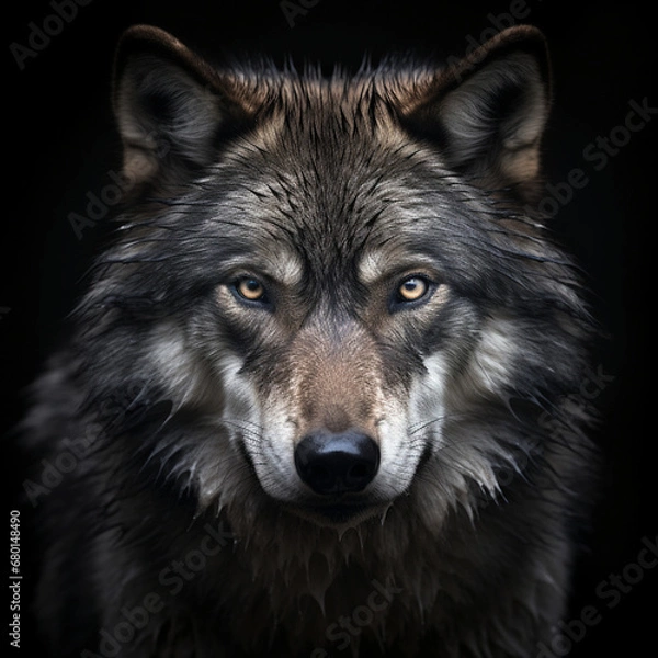 Fototapeta A dominant alpha wolf, showcasing its powerful rule and unstoppable dignity created with Generative Ai