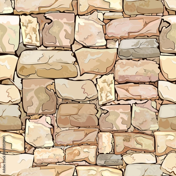 Fototapeta Stone wall seamless pattern. Seamless texture of natural stone. A set of stones in soft colors and various shapes