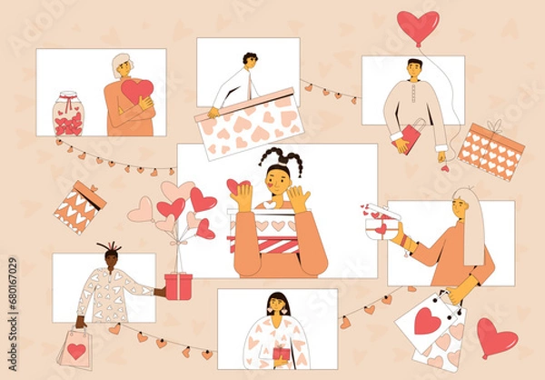 Fototapeta Online Valentine's Day. Vector illustration of virtual event