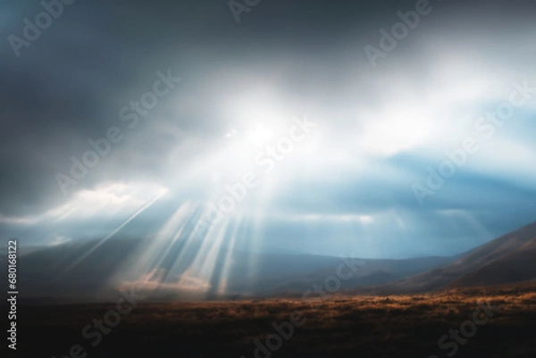 Fototapeta 雲の隙間から差し込む朝日　Morning sun streaming through cloud gaps