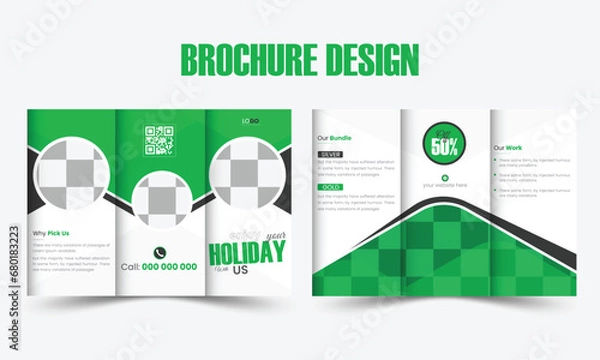 Fototapeta Modern Travel  Trifold Brochure Template Design.  Simple and minimalist promotion layout with blue color.