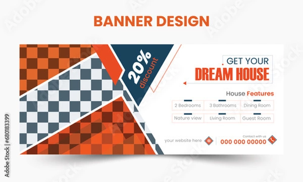 Fototapeta Real estate horizontal header web banner or background design vector.