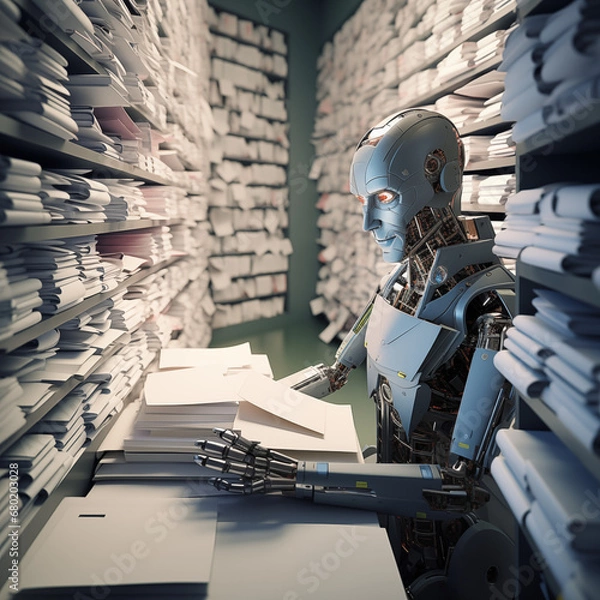 Obraz Artificial intelligence working with document folder Robot