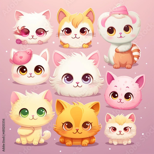 Fototapeta  irresistibly cute characters with big eyes, pastel colors, and endearing expressions created with Generative Ai