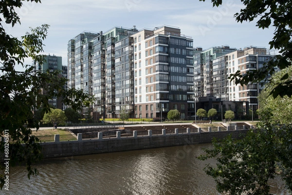 Obraz View of a modern modern residential complex by the lake