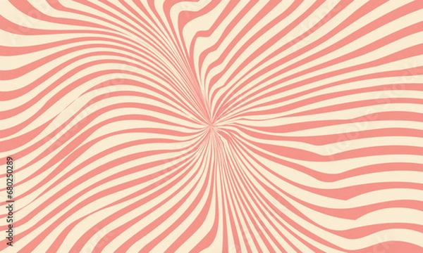 Fototapeta Psychedelic wavy pattern, pastel surreal vintage background, retro curvy wallpaper, optical illusion. Vector illustration
