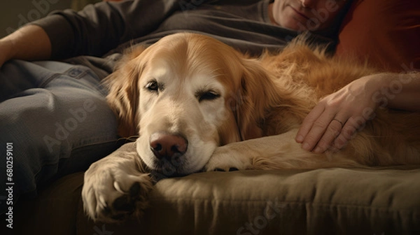 Fototapeta person with dog