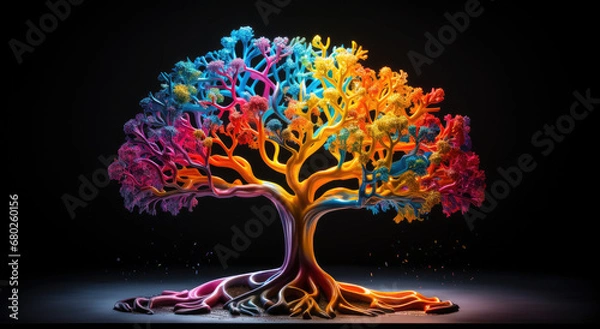 Obraz Brain looking tree representing intelligence on a black background 