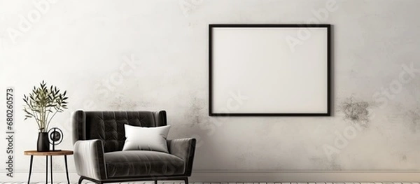Fototapeta The vintage art illustration on the white wall showcased an abstract design with textured paper and a retro frame, adding a touch of nostalgia to the space; the light played upon the black and grunge