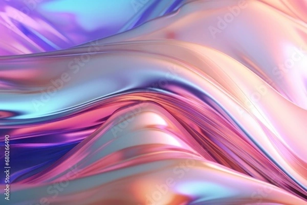 Fototapeta Abstract Holographic Iridescent Flowing Background With Waves
