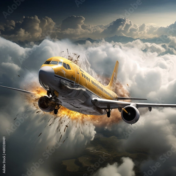 Obraz Burning Emergency Catastrophe Airplane with a Burning Engine