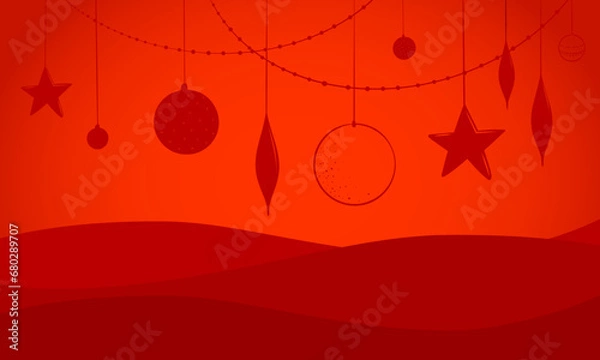 Fototapeta Crimson Festivities: A Rich Red Christmas Background Adorned with Festive Decorations. Celebrate the Season with Elegance and Warmth in this Stylish low contrast Composition