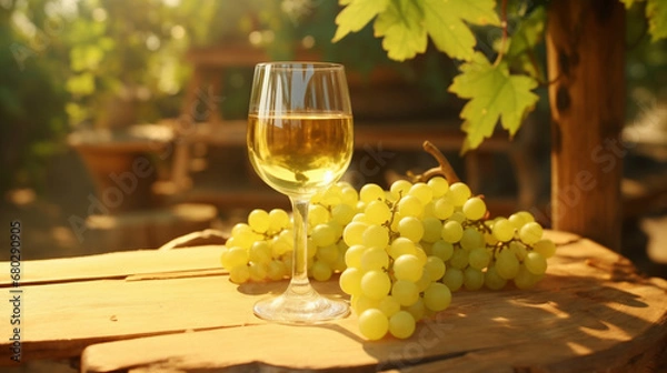 Fototapeta  A Photorealistic Ode to White Wine and Vineyard Bliss. AI generative.