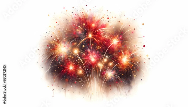 Obraz watercolor Aquarell  fireworks colorful on white background card new year 