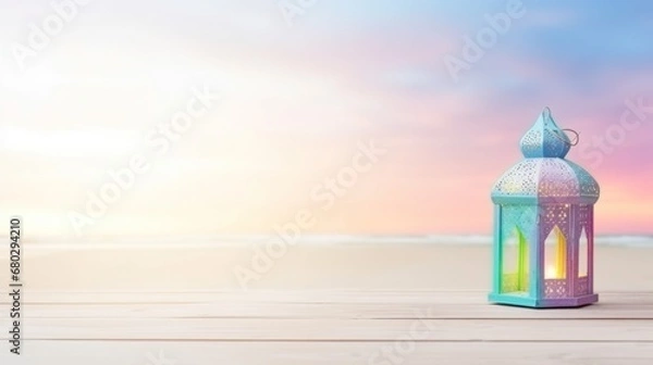 Fototapeta crescent on blurry background with shiny stars