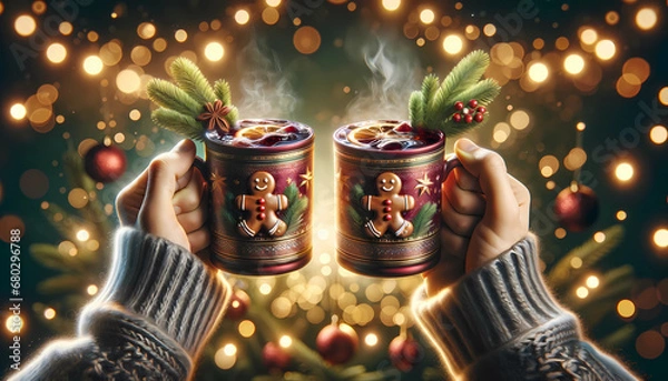 Obraz Christmas punsch Glühwein decorated with lights 