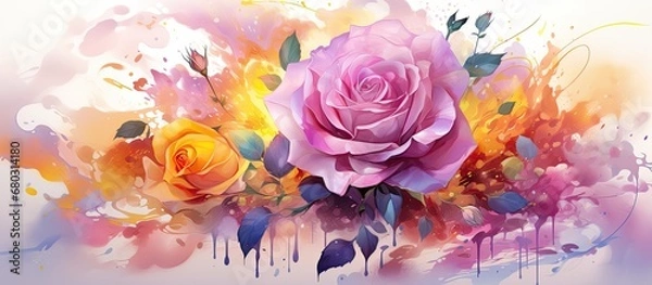 Fototapeta In the mesmerizing landscape, an artist skillfully paints a vivid rose with delicate strokes, expertly blending the colors to create a magnificent blossom. As the sunflower blooms nearby, a circle of