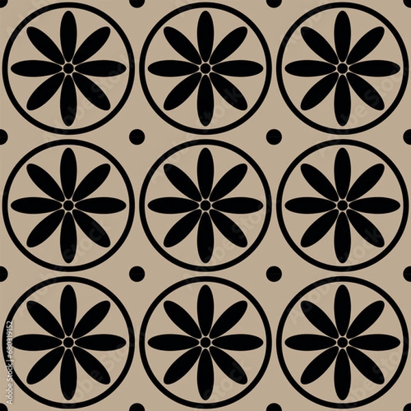 Fototapeta Seamless abstract floral pattern. Modern vector graphic. Black and white background. Geometric leaf ornament. Stylish graphic pattern.