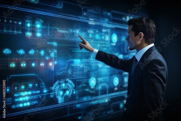 Fototapeta Businessman. analyzing sales data and economic growth graph charts. Business strategy. Digital Marketing