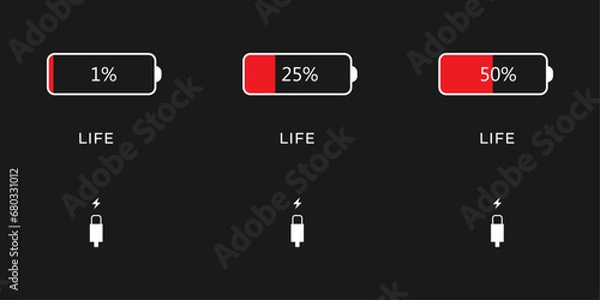 Obraz Battery life symbol with plug in charging cable for T-Shirt design. Vector Illustration 