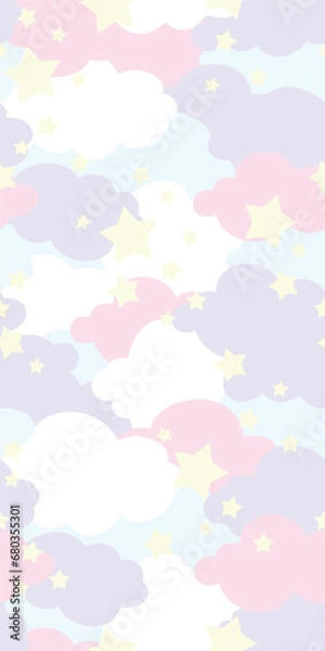 Fototapeta Pastel Colorful Star Clouds Seamless Pattern