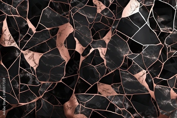 Obraz Rose gold and black marble texture pattern background.