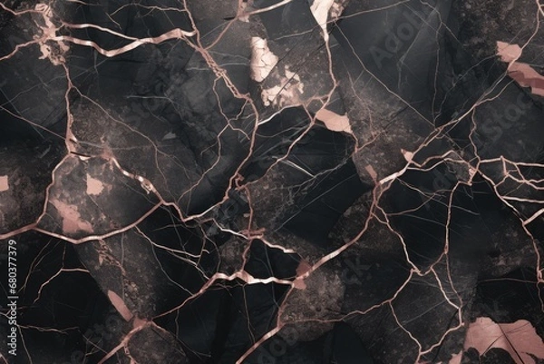 Obraz Rose gold and black marble texture pattern background.