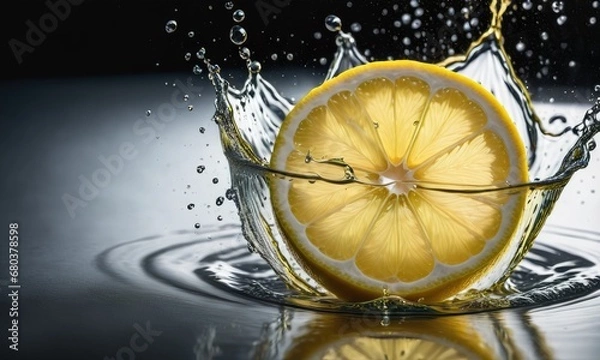 Obraz a lemon slice in slow motion splashes water
