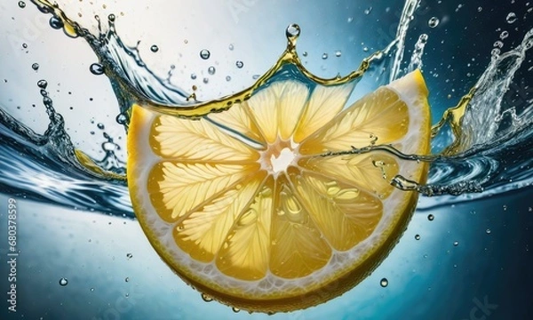 Obraz a lemon slice in slow motion splashes water