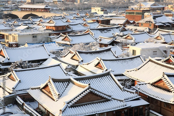 Obraz the snow scene of Hanok Village