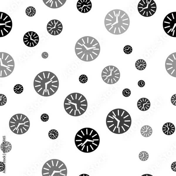 Fototapeta Seamless vector pattern with clock symbols, creating a creative monochrome background with rotated elements. Vector illustration on white background