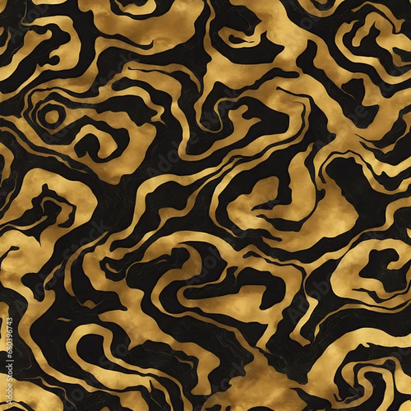 Fototapeta Luxurious Black ink marble-like abstract texture with Gold agate Tile