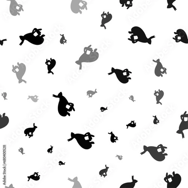 Fototapeta Seamless vector pattern with hare runs symbols, creating a creative monochrome background with rotated elements. Vector illustration on white background