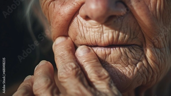 Fototapeta close-up portrait of an old woman hand, AI generated, background image