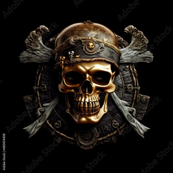 Fototapeta Pirate flag pirate sign icon skull and bones cheerful Roger isolated close-up